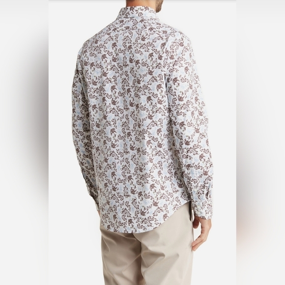 Thomas Dean Men's Paisley Print Cotton Blend Button-Up Shirt, White Multi Floral - Picture 2 of 10